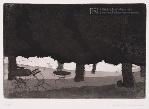 Empty Tables and Chairs under Trees by Erich Schmidt-Unterseher